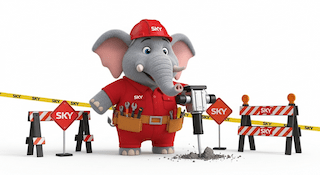 Téo Tromba, Mascote em Obras